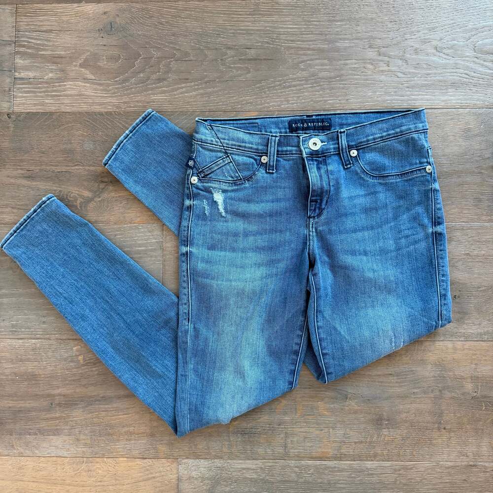 Rock & Republic Jeans Women’s 8 Blue Denim Kashmiere Skinny Mid Rise Stretch
